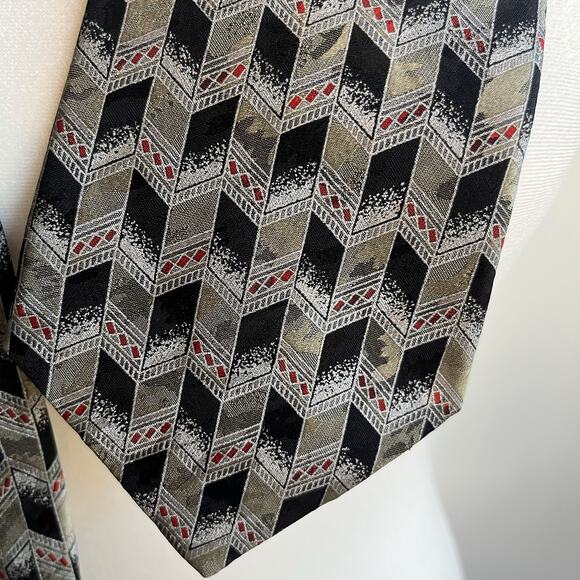 CONTE DI MILANO Tie Mens Silk Black Gray Art Deco Design Classic Length Office - Picture 5 of 7